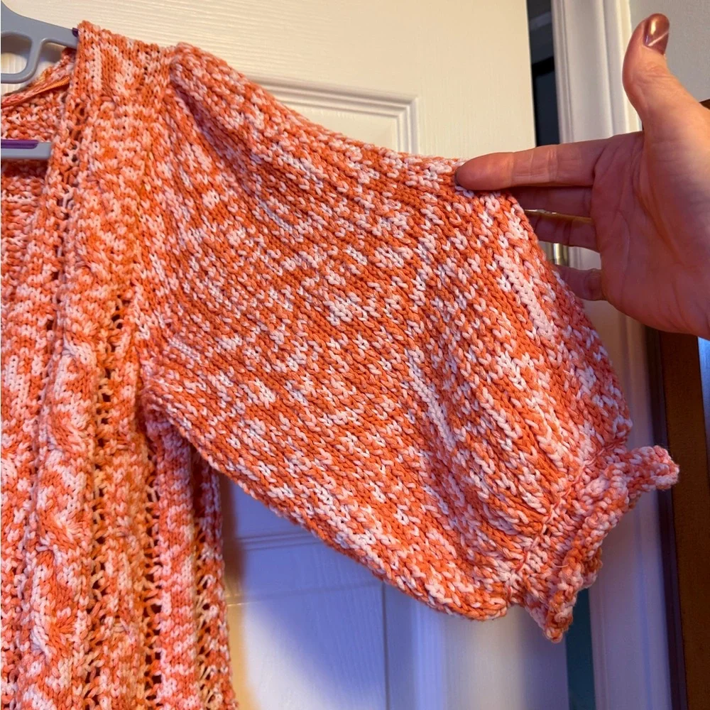 FREE PEOPLE 3/4 Length Sleeve Cardigan Sweater orange/cream-XS